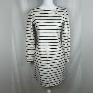 H&M Striped Bodycon Mini Dress Small Cream Black Pullover Crew Neck
